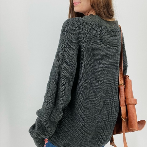 SOLD vtg oversized henley slouchy knit sweater in heathered forest green size L - Picture 7 of 7